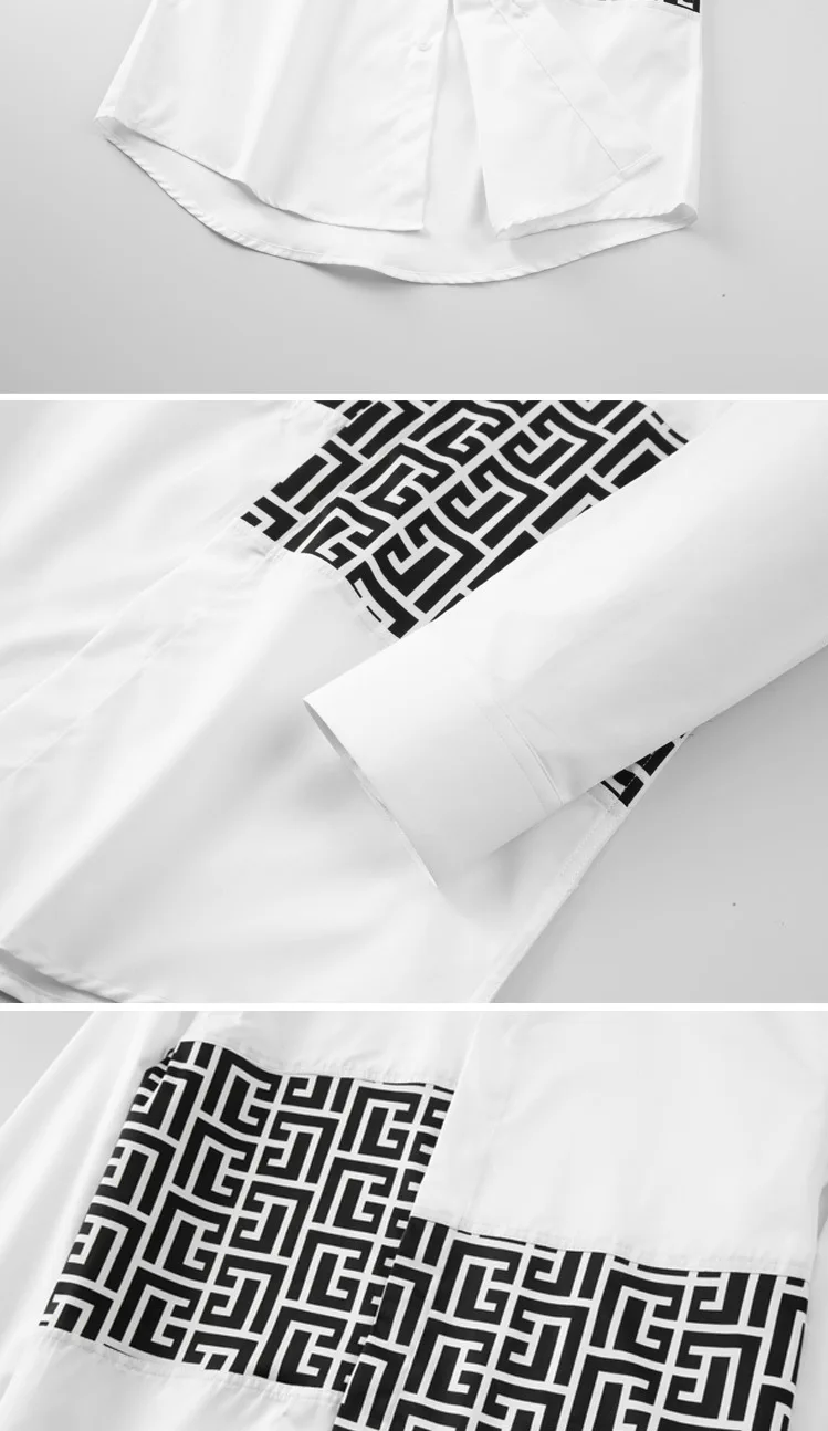 Fashion Geometric Printed Shirts Men's Long Sleeve Luxury Social Shirt Slim Fit Banquet Party Business Dress Shirts Men Clothing