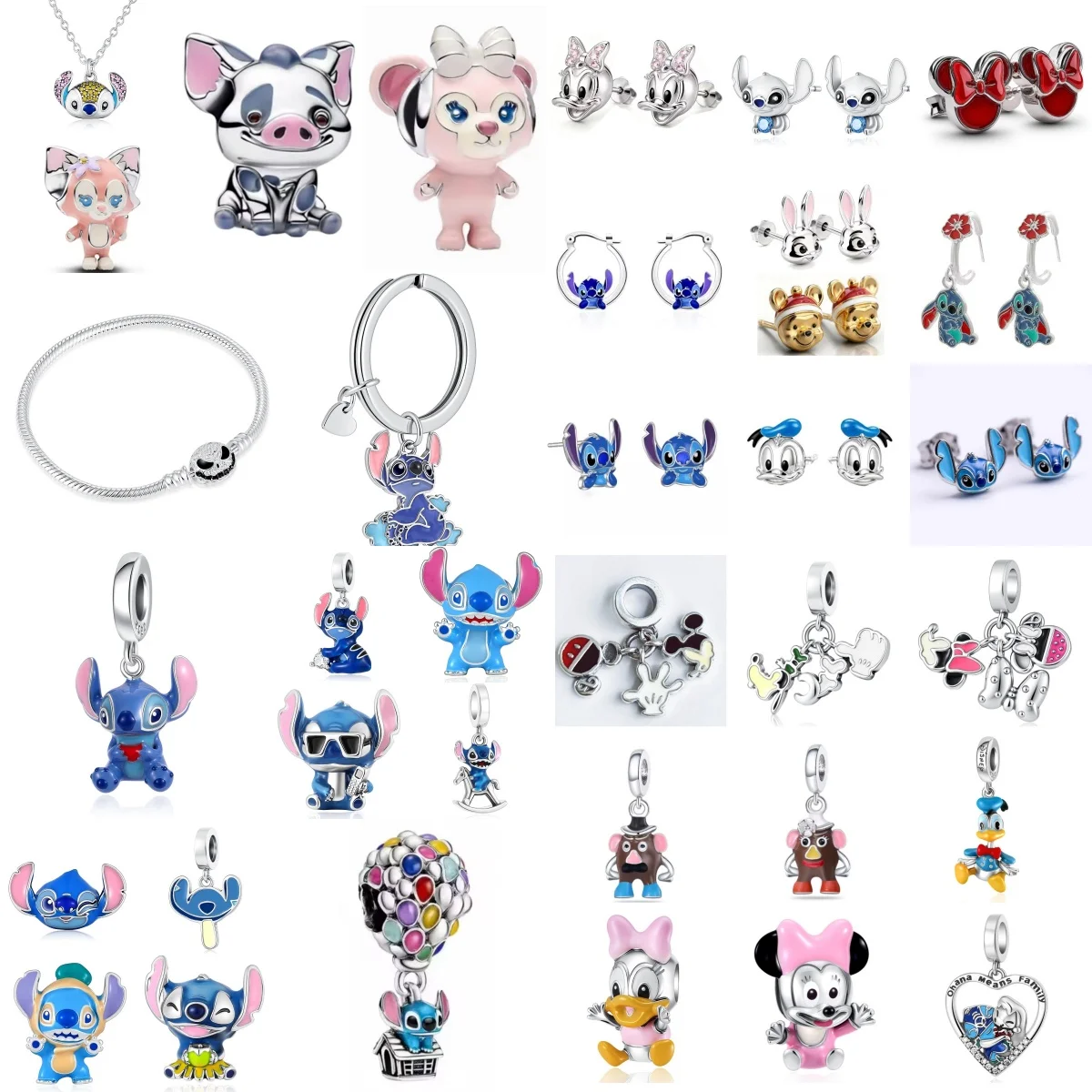 925 Silver Hot Air Balloon Dog, Pig, Fox Pendant, Suitable for Bracelet DIY Women's Jewelry, Cartoon Cute Little Bear Earrings