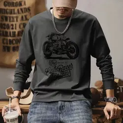 Men's Clothing Shirt Graphic Long Sleeve 100%Cotton Casual O-Neck Tees Race Car Moto Print Autumn Winter Luxury Designer Tshirt