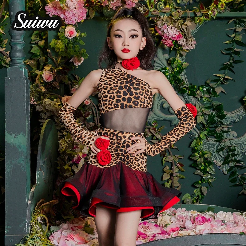 

Dancing Summer Children Internet Celebrity 2023 New Latin Practice Performance Leopard Print Performance Wear Girls' Practice