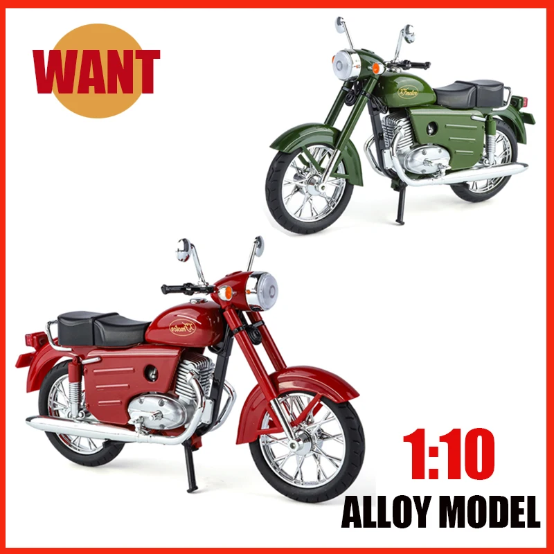 1:10 Jawa 520 motocicleta de aleación modelos Retro clásicos Material de Metal fundido a presión luz de sonido nostálgico juguetes para niños