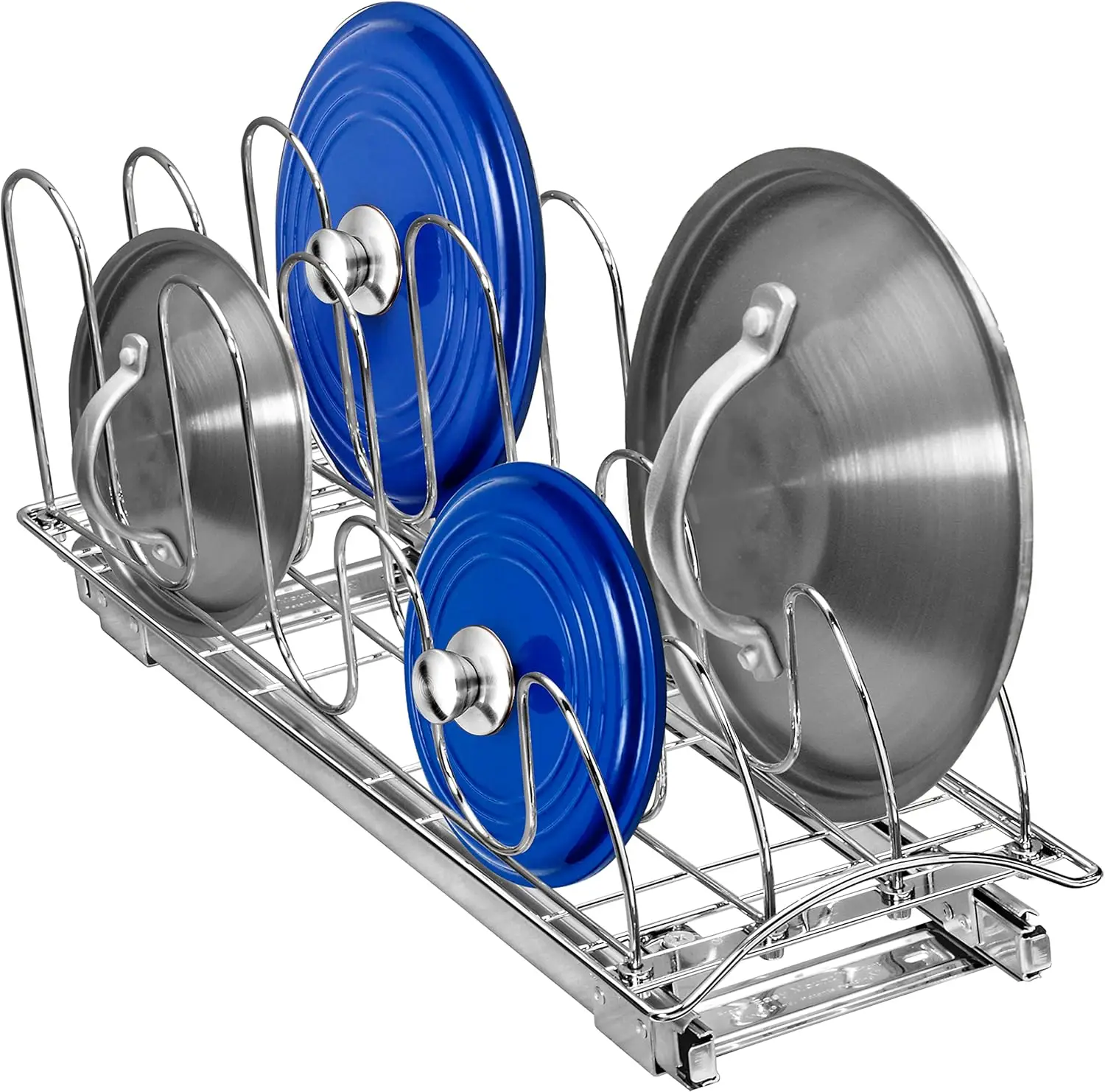 

Sliding Cabinet Organizer for Pots, Pans, and Lids - Chrome Finish, 7.25" x 21", Easy Install