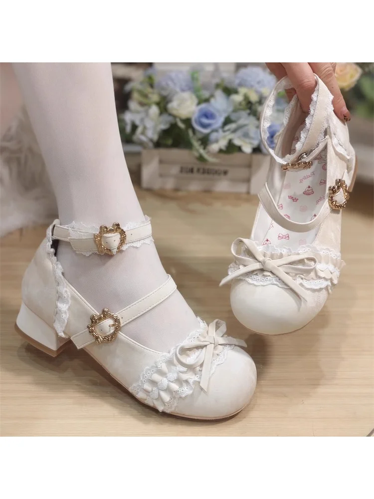 

Original Round Head New Single Shoes Lolita Shoes Low Heel Middle Heel Women's Shoes Mary Jane Lolita Shoes