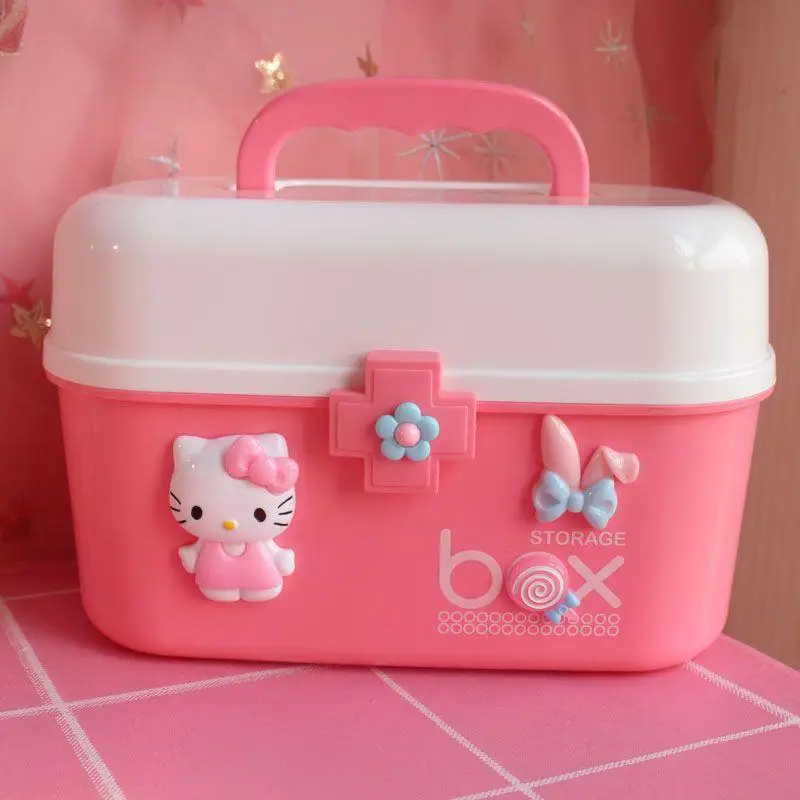 Kawaii Sanrio Hello Kitty My Melody Medicine Chest Anime Figure Portable High Capacity Storage Box Household Products Girl Gift