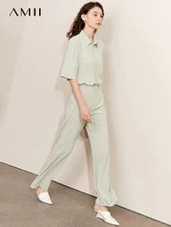 AMII Minimalism Office Lady Chiffon Pant Sets 2023 Spring Fashion Casual Wide Leg Pantalones Two Piece Set for Women 12342260