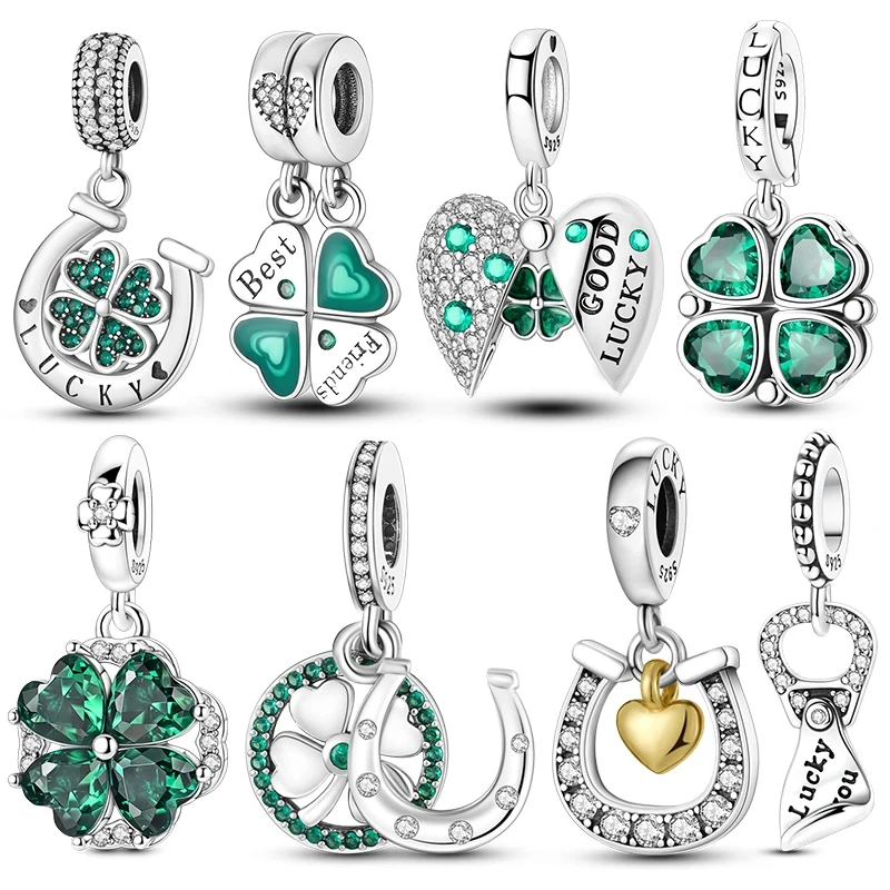 Green Lucky Wishes Four Leaf Clover Dangle Charm Beads Fits 3mm Bracelets Bangle Necklace For Women Pendant Luxury DIY Jewelry