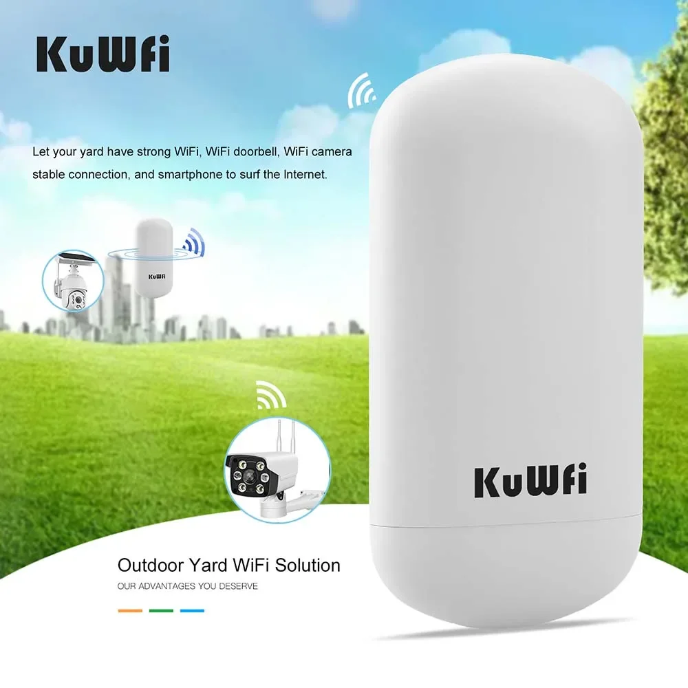 KuWFi 5.8G 450Mbps Wireless Bridge Outdoor CPE Router 1-2KM Long Range Access Point  AP Client With 8dbi Antenna  No Setting