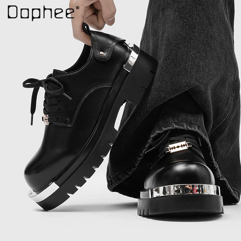 

2025 Spring and Autumn New Dark Style Thick-Soled Metal Height-Increasing Men's Punk Versatile Casual Flat Shoes