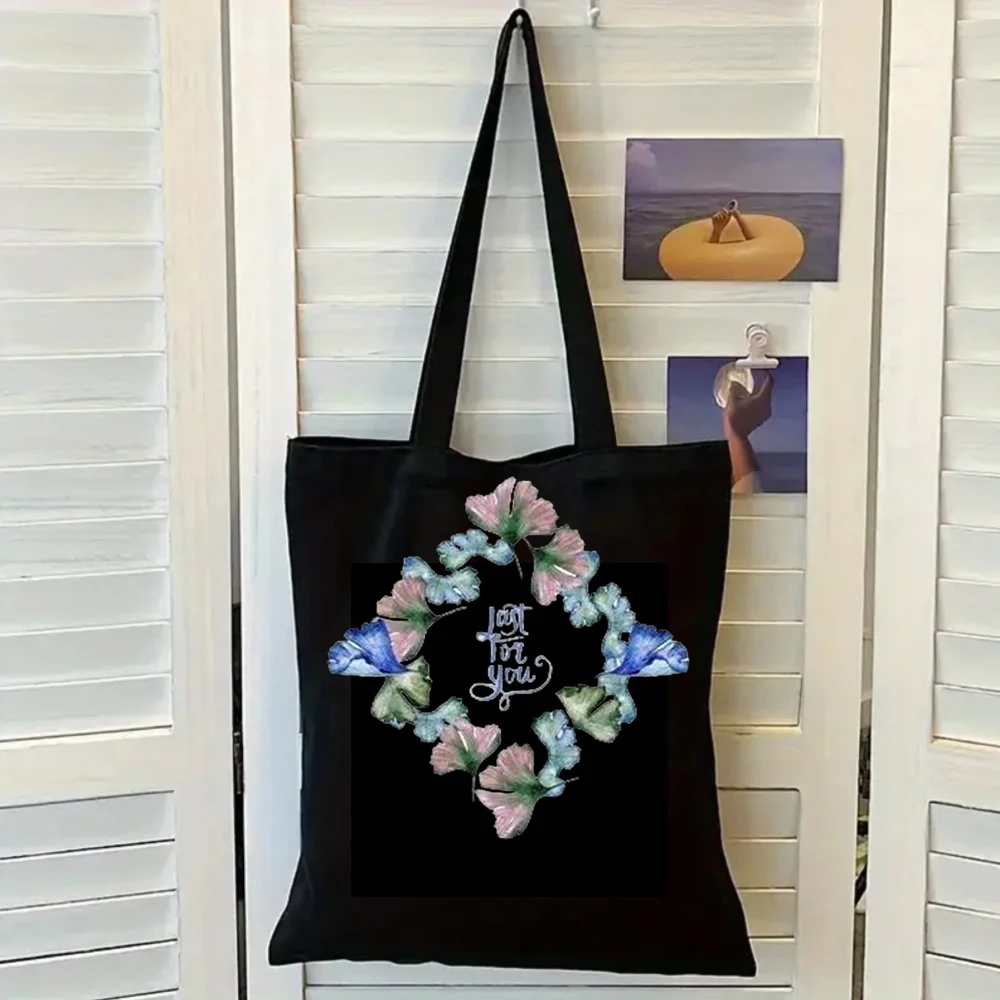 Portable Canvas Shopping Bag, Floral Wreath 
