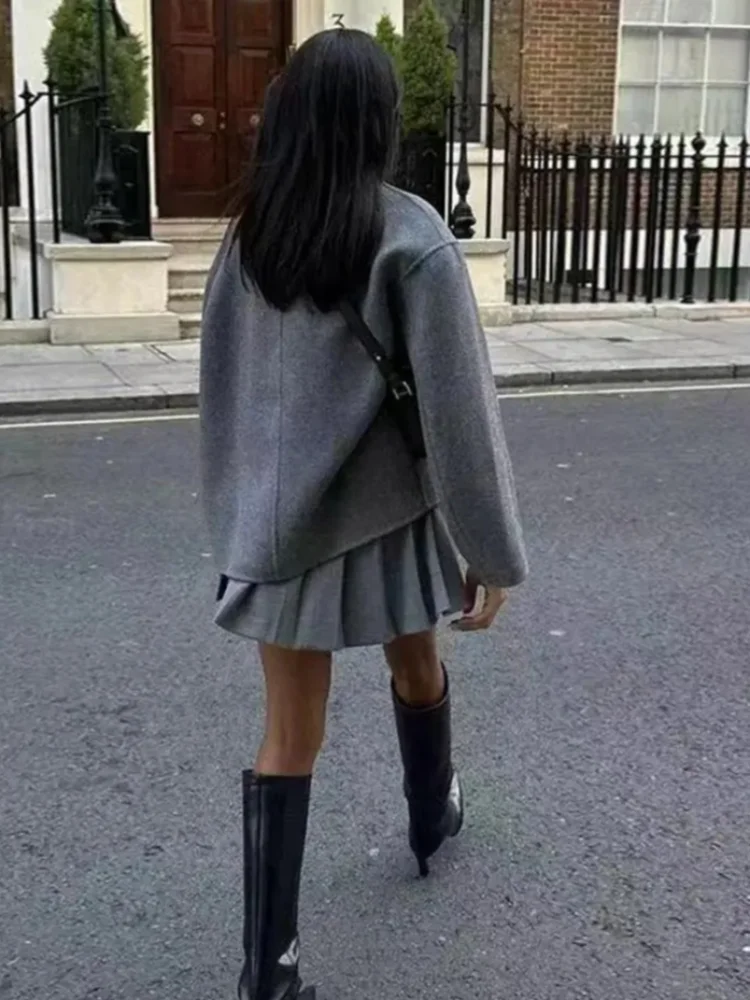 2025 Autumn Winter Fashion Solid Overcoat For Women Chic Single-breasted Stand Collar Coats High Street Female New Outerwear