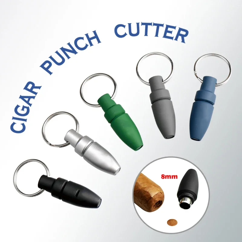 Cigar Punch Cutter With Key Ring Portable Cigar Accessories Pull Hole Cool Cigar Punch Rubber Clip Metal Gadget Mini Puncher