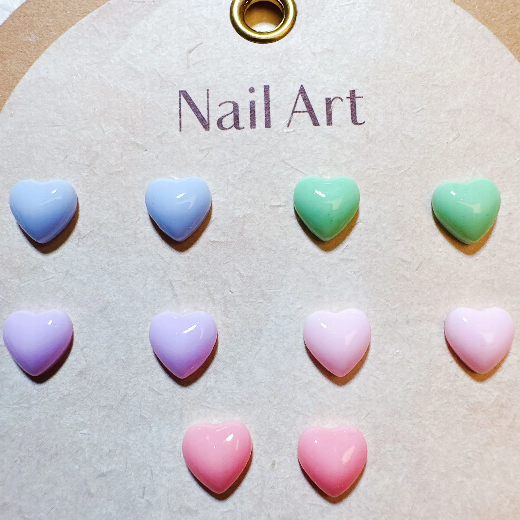 100Pcs 8×8mm Glossy Macaron Heart Nail Charms - Sweet Korean Solid Color Resin Nail Art, Versatile Press-On Nail Decor for DIY