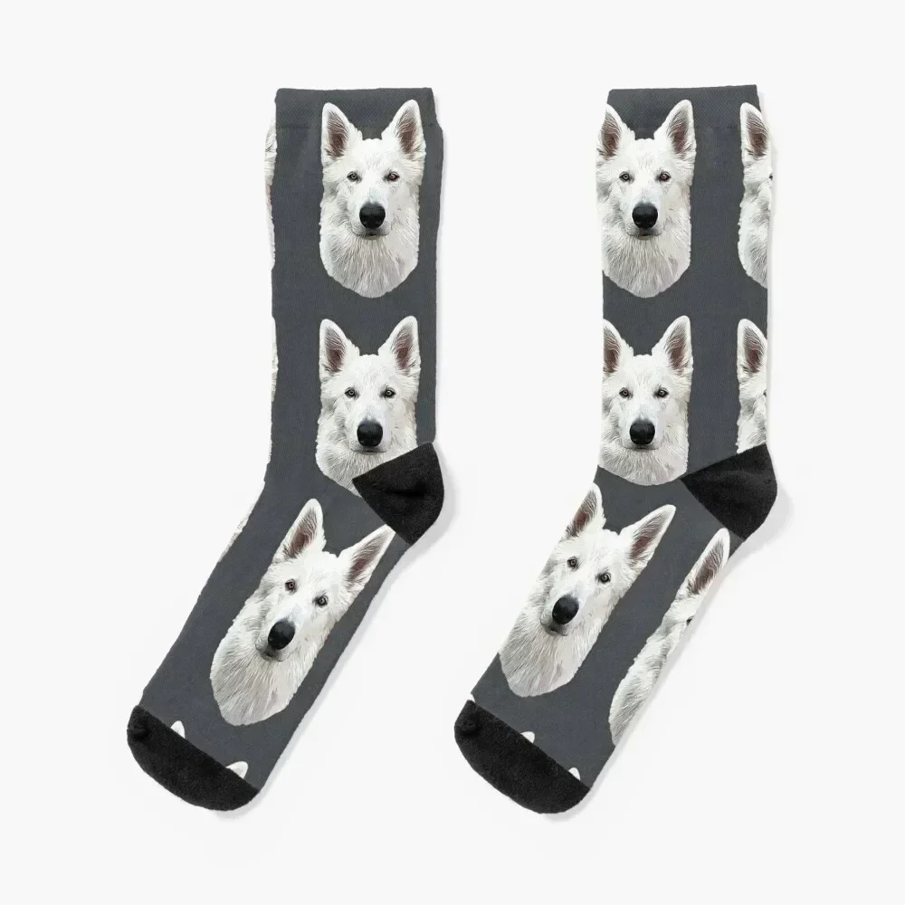 

White Swiss Shepherd Dog Socks hiking Crossfit Christmas Woman Socks Men's