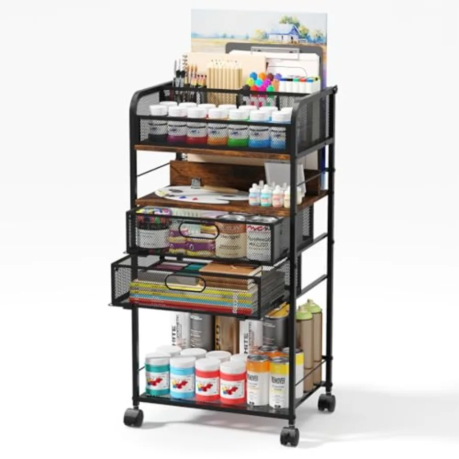 

Art cart 5 Tier Rolling Cart - Utility Cart with Storage Drawer and Wheels Versatile Art and Craft Organizer for Home Office or