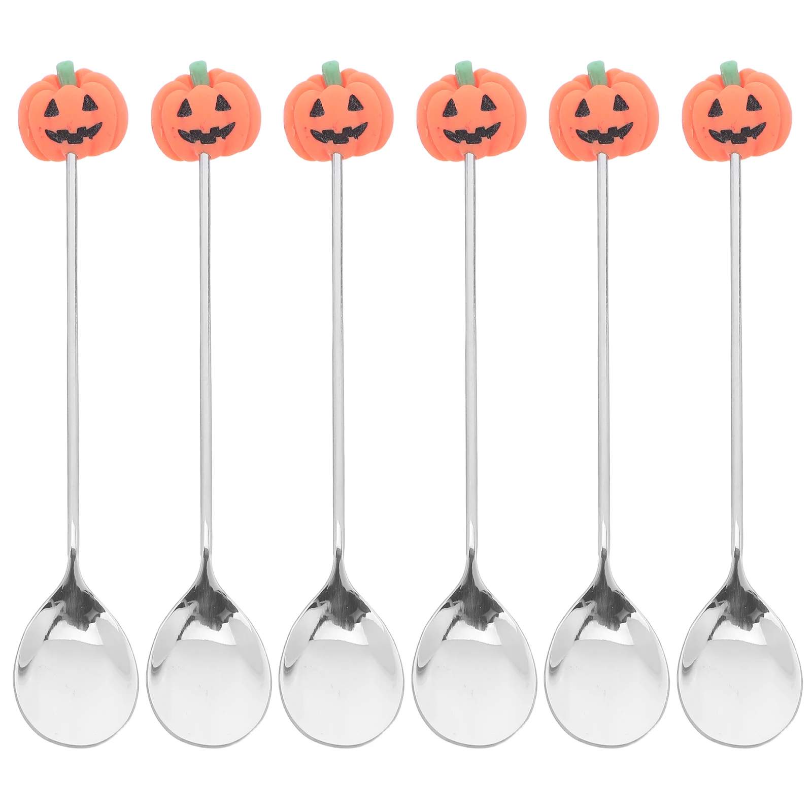 6pcs Stainless Steel Pumpkin Spoons Halloween Dessert Spoon Set Heavy Duty Ergonomic Kitchen Cake Spoons For Home Restaurant