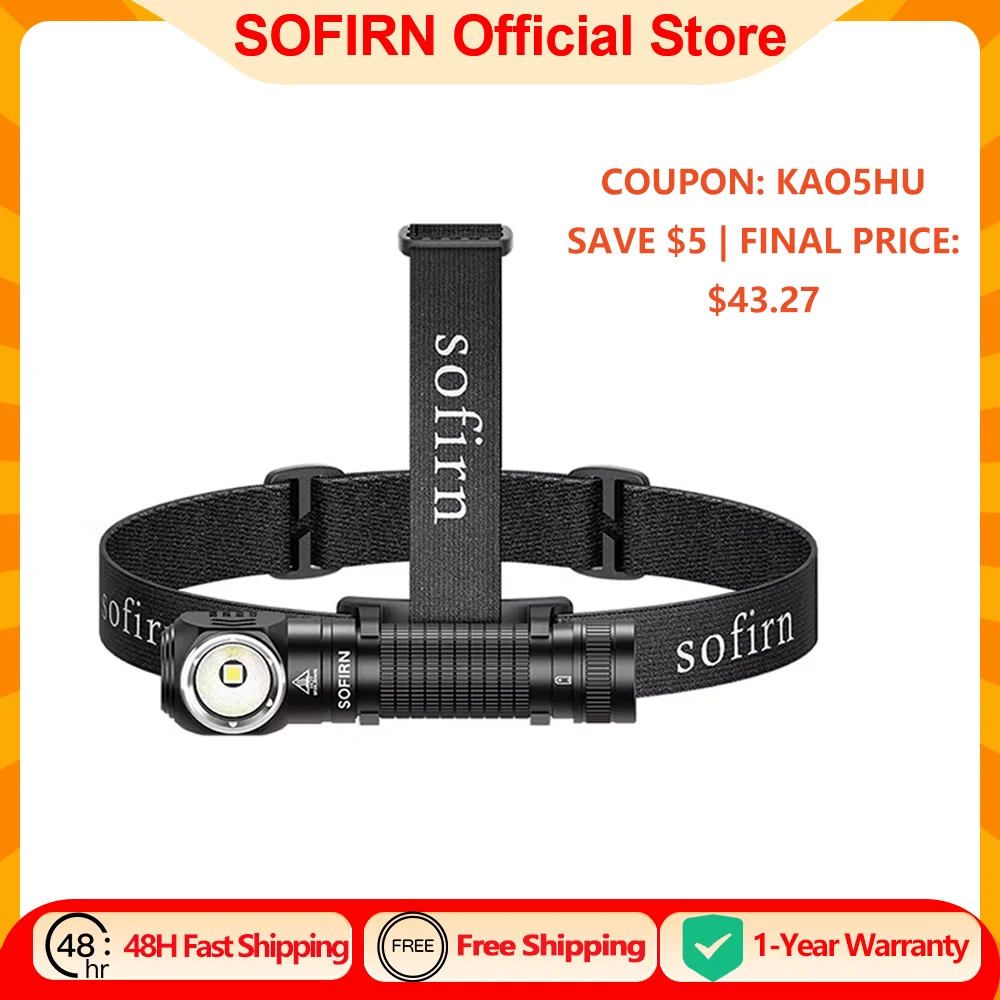 SOFIRN HS45 HP50 LED 3200lm Headlight 223m 21700 USB C Rechargeable Flashlight with Intelligent Temperature Control