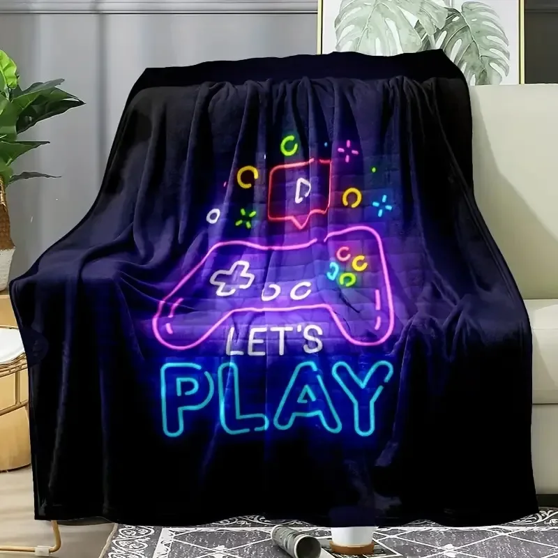 Neon game controller pattern Flannel printed blanket suitable for all seasons suitable for living room office sofa and travel