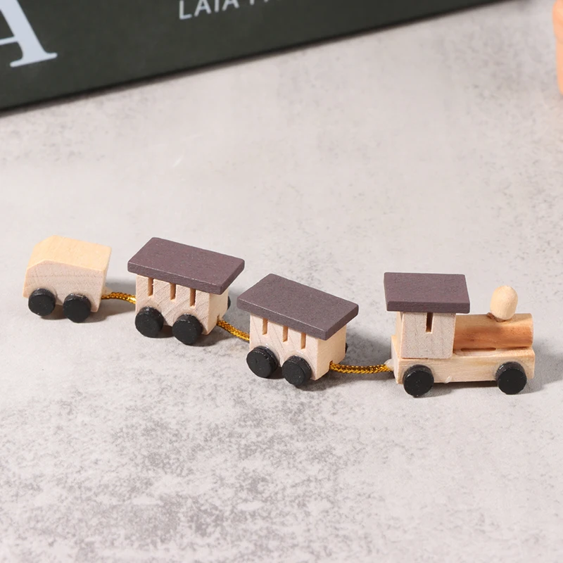 1:12 Dollhouse Miniature Wooden Train Mini Ornaments DIY Doll House Decor Accessories Kid Pretend Play Toy