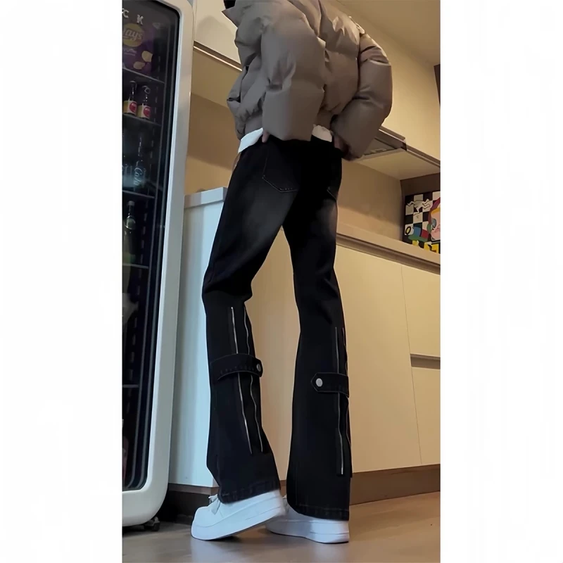 

Men's Bla ey Micro-spicy Straight-leg Workwear Jeans Faionable High-waisted Long-lasting Casual Wear Youthful Trend