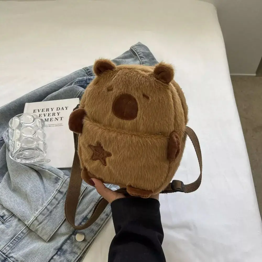 New Cartoon Capybara Crossbody Bag Coin Purse Large Capacity Shoulder Bag Zipper Plush Mobile Phone Pouch