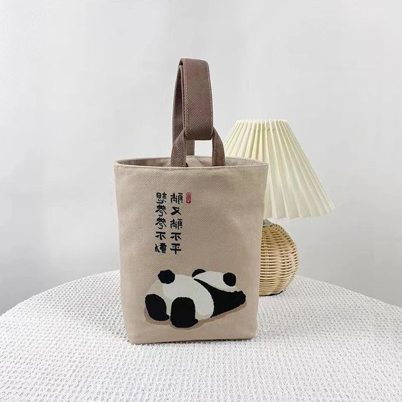 Fashionable Hand Held Canvas Bag Cute Panda Hand Held Bucket Bag Small Cloth Bag