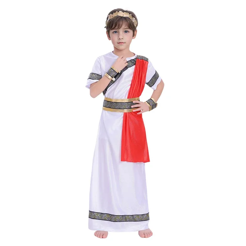زي تنكري للأطفال من العصور الوسطى، الصبي الروماني القديم، قيصر الإمبراطور اليوناني، الزي التاريخي لليوم أسبوع الكتاب، حفلة الهالوين