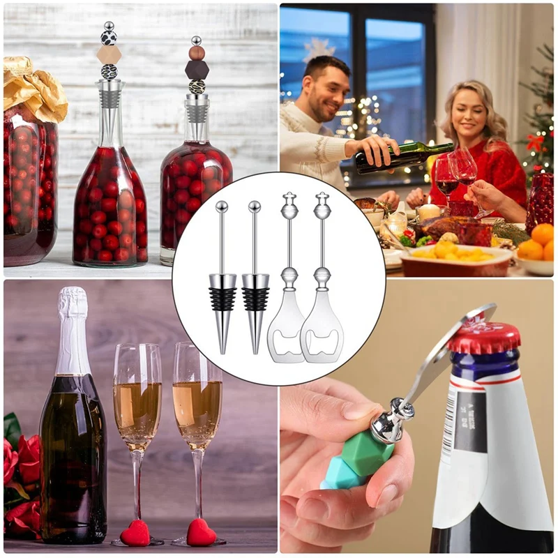 New Beadable Wine Stoppers Beadable Beer Opener Set 10 Decorative Beaded Wine Bottle Stopper 10 Alloy Reusable Bottle Opener