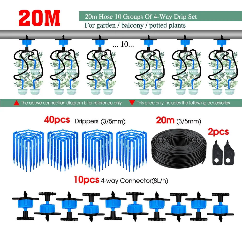 100-10M 4/2-Way 8L Drip Pijl Irrigatie Zender Watering Systeem Druppelaar Sprinkler Irrigatie Kit ingemaakte Planten