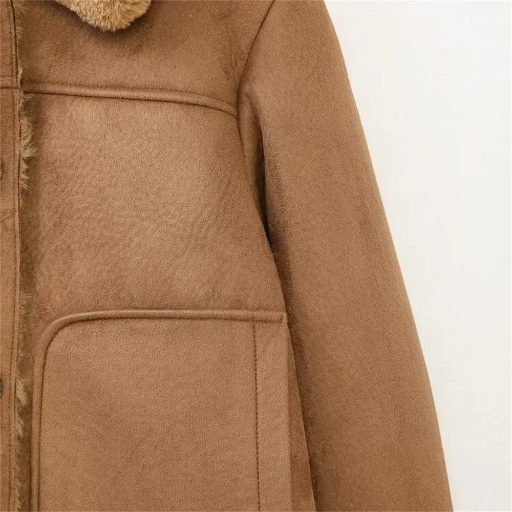 TRAF Autumn New Women\'s Fashion Casual Suede Texture Effect Double sided Short Jacket Coat