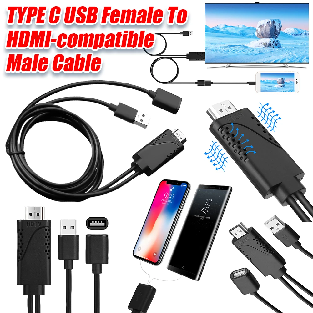 2 in 1 Wire Dongle Plug and Play 1080P HD USB Male To HDTV Male 1080P HDTV Mirroring Cable for iPhone Samsung Galaxy