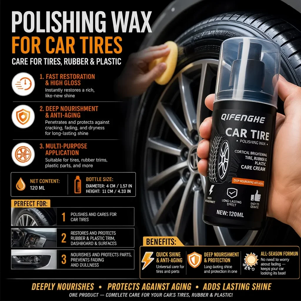 QIFENGHE Car Tire Polishing Wax Rubber Plastic Restorer Cream Deep Nourishment Anti-Aging 120ml