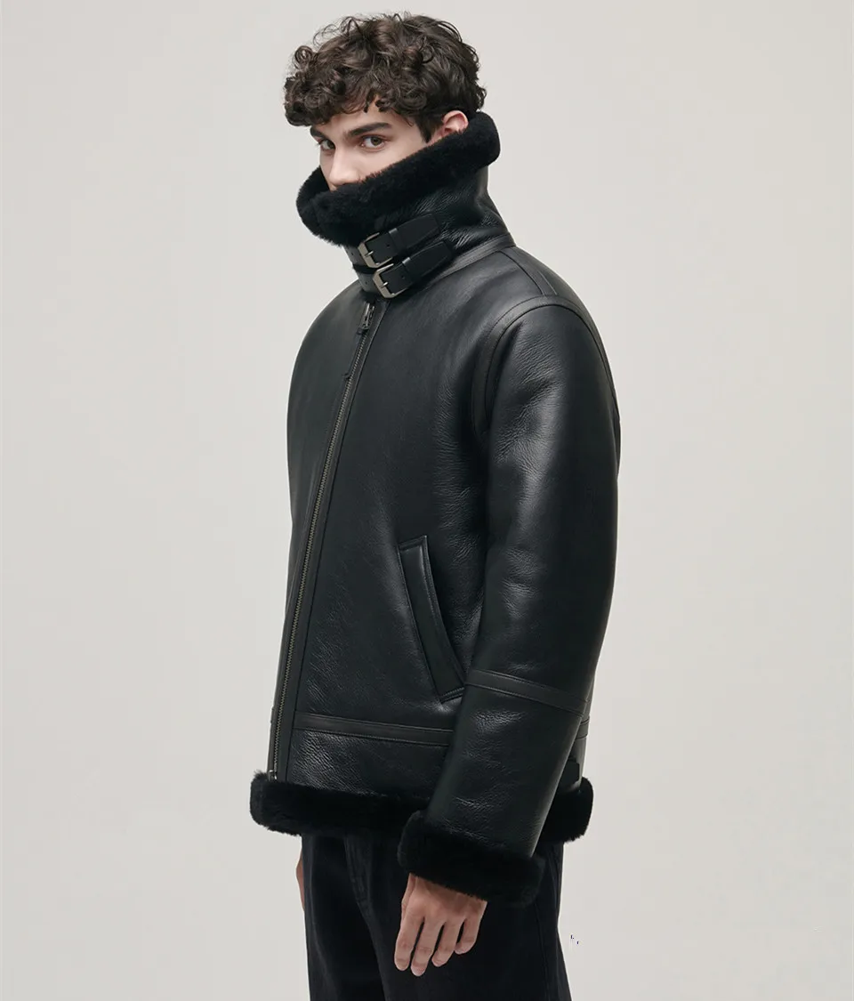 

New Zealand Merino Ecology eepskin Leather Jaet Men's Genuine Leather Coat Warmth Resistance Busin Sle ort Coat