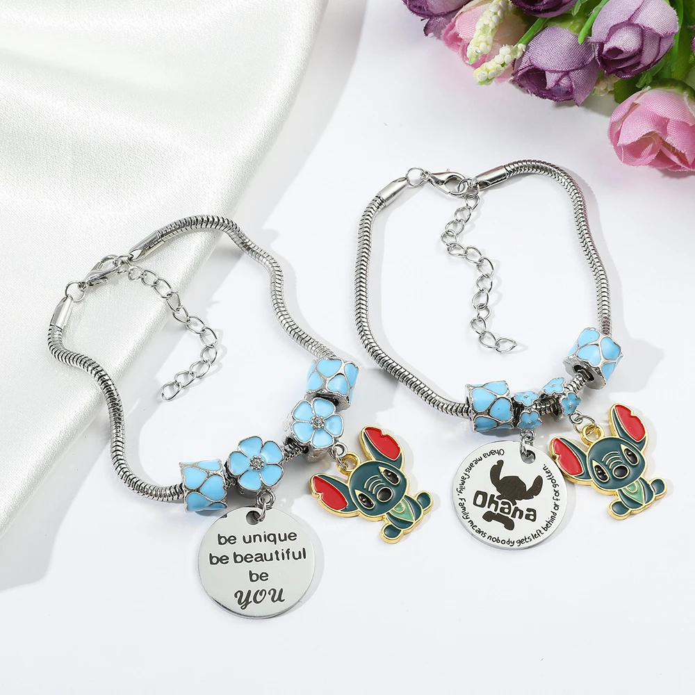 Stitch Bracelets Kids Charms Bracelet Women Dangle Snake Chain Stitch Jewelry Christmars Gift