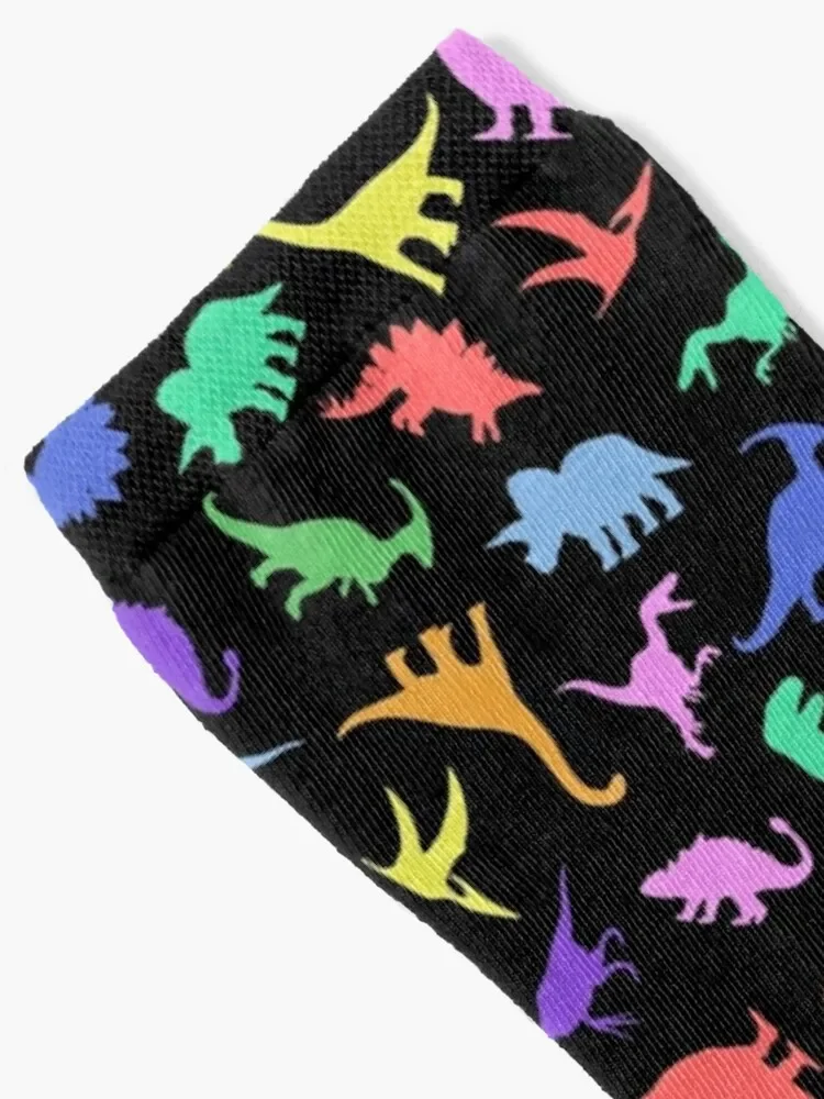 Calcetines divertidos con estampado de dinosaurio para hombre y mujer, medias antideslizantes para gimnasio, fútbol y nieve, fondo negro