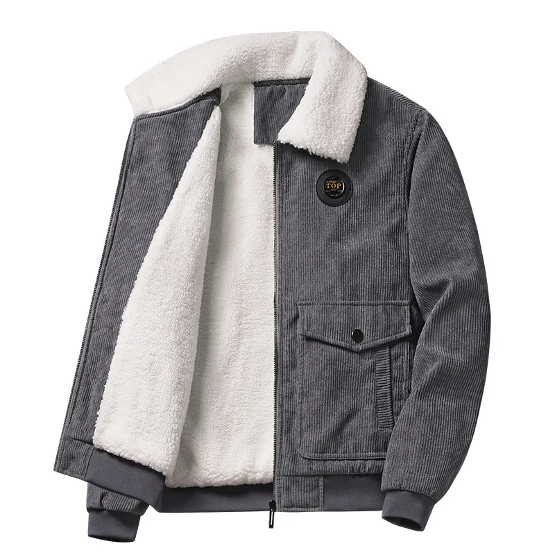 Winter Jacket Lamb Cashmere Men Loose Fitting Work Clothes Corduroy Jackets for Middle-aged and Young People European code