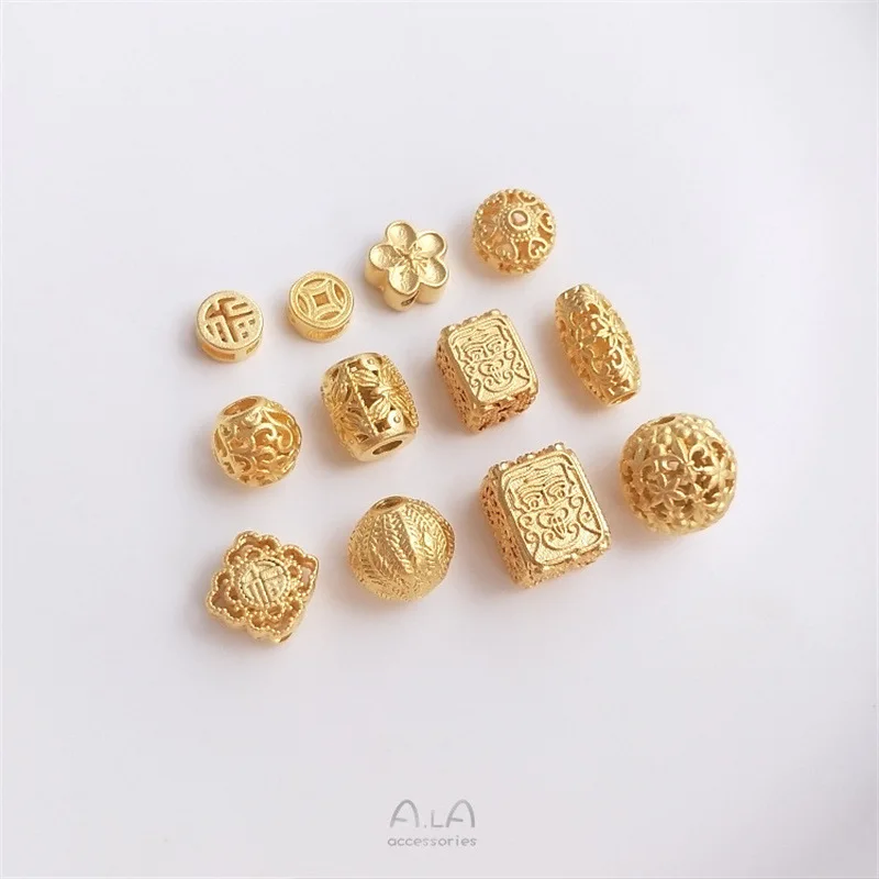 Sand Gold Hollow Engraved Beads Characters Copper Coins Lanterns Flower Balls Transfer Beads DIY Bracelets Necklace Accessories