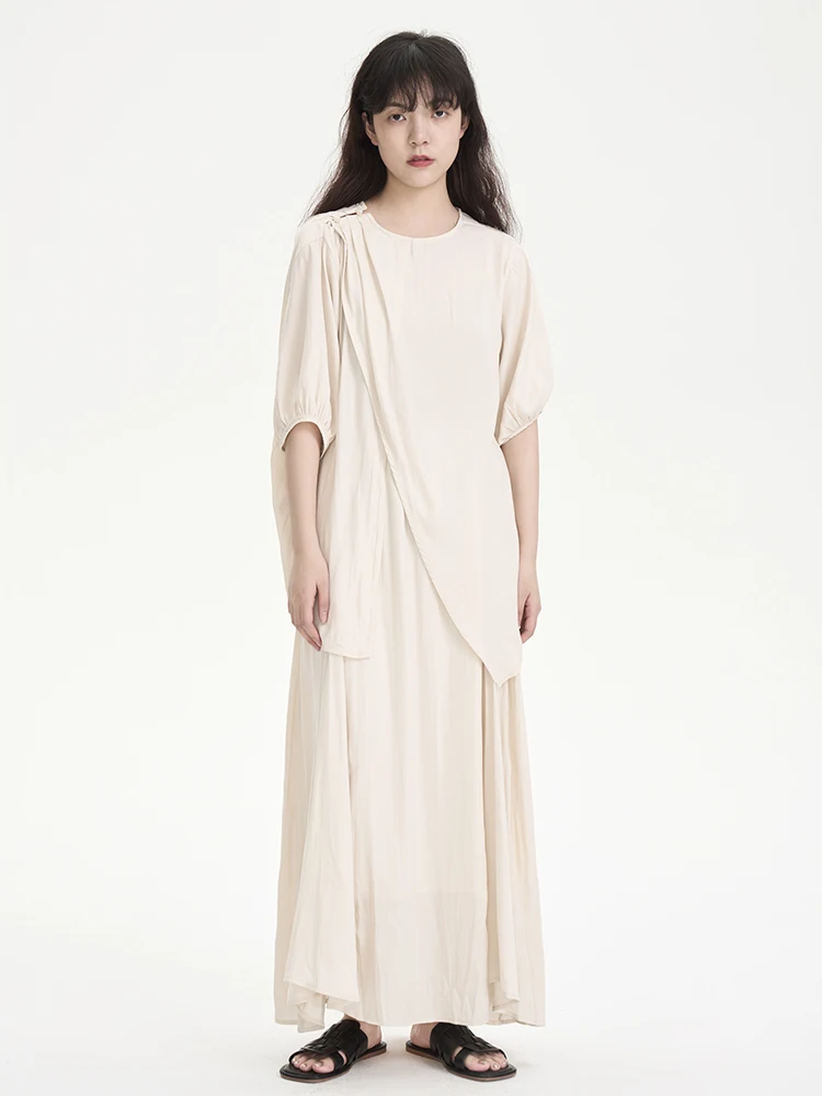 

Dark And White Asymmetrical Skirt Design Women's Shirt Set Summer Breathable Loose Fit Long Sleeve round Neck Polyester Blend