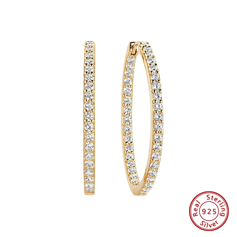 

Earrings 925 Sterling Silver Original Certificate Full Diamond Large Hoop Ear Clip Stud Earrings For Women Free Shipping Jewelry