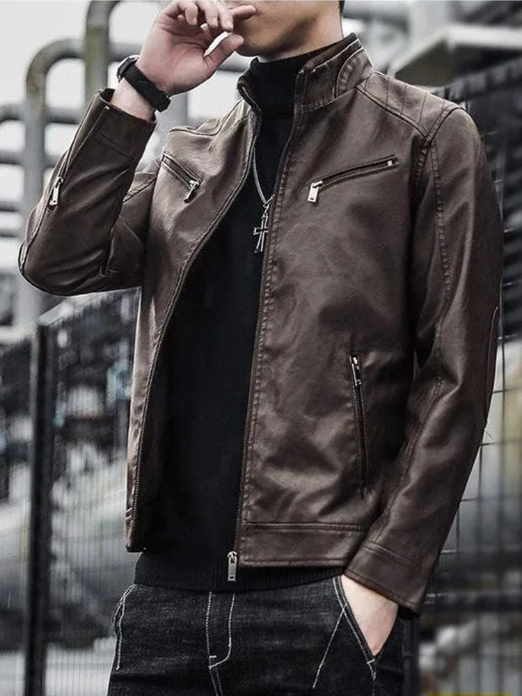 

Men Leather Suit Jacket Men Slim Fit Short Coat Men Fashion Leather jacket Streetwear Casual Blazer Jackets Male Outerwear