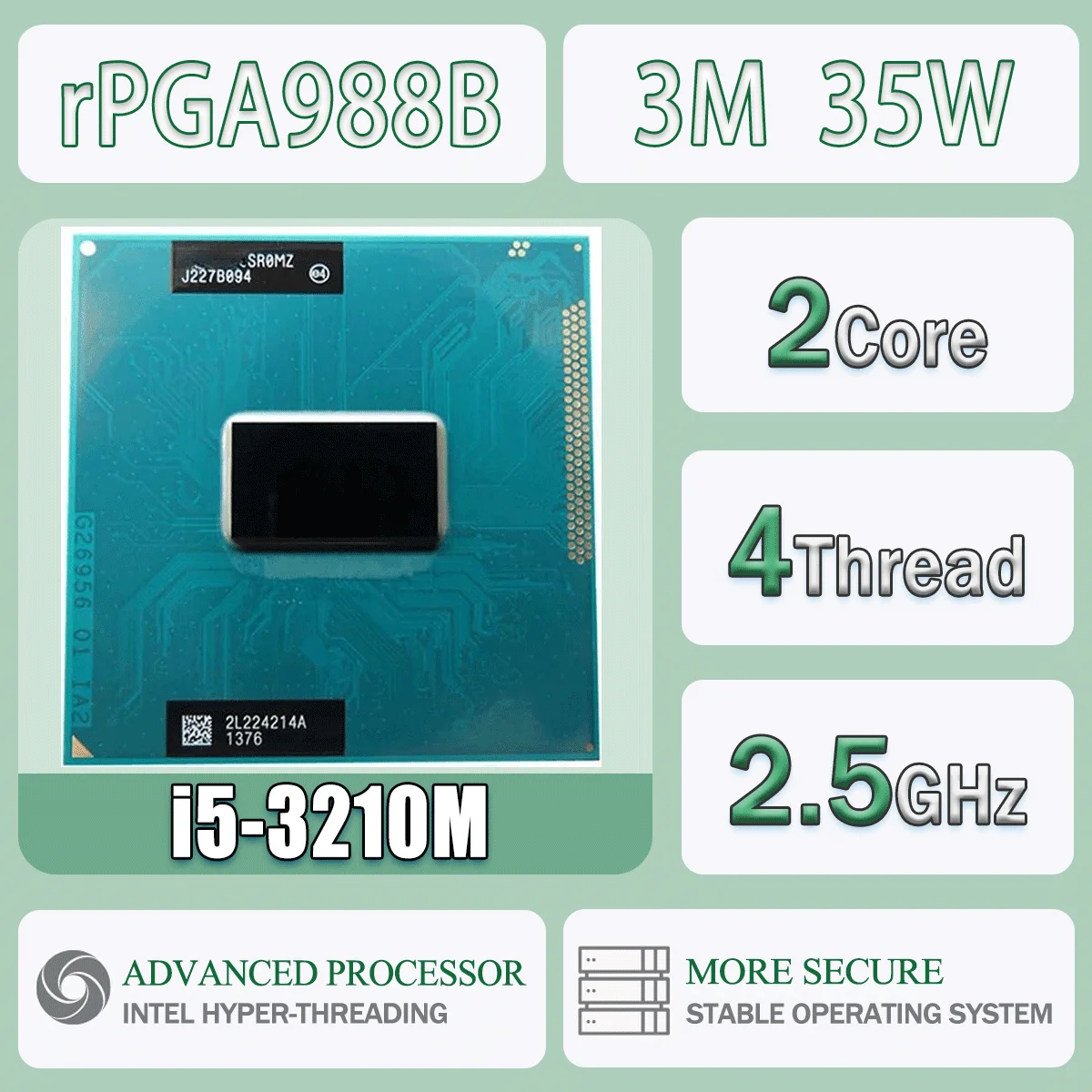 Intel Core I5-3210M SR0MZ 2,5 GHz Dual-Core Quad-Thread I5 3210M 3M 35W Computadora CPU Procesador Servidor Socket G2 / RPGA988B