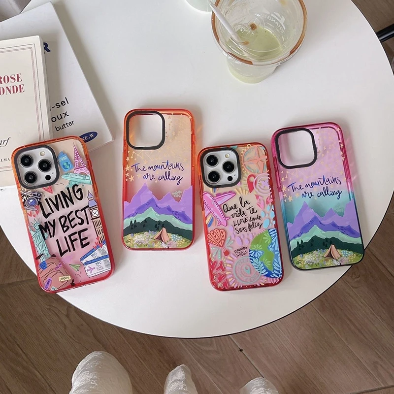 

Travel Peach Gradient Border 2.0 Acrylic Phone Case Cover for IPhone 11 12 13 14 15 Pro Max Case