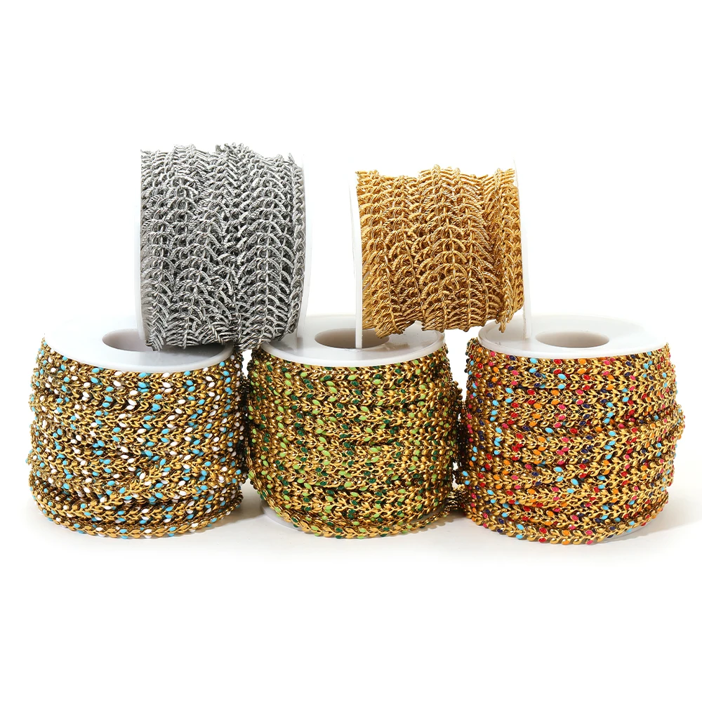 1 Meter Stainless Steel Leaf Shape Enamel Chains Gold Plated Chains for DIY Boho Jewelry Making Bracelet Necklace Material Bulk