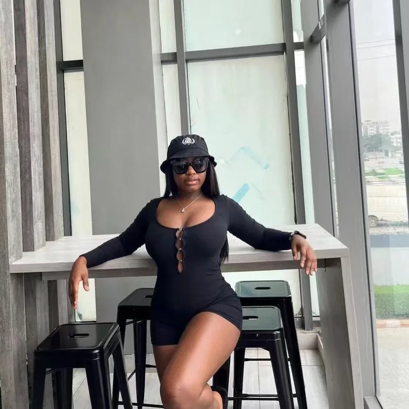 

Sexy Spicy Girl Round Neck Long Sleeves Solid Women's Slimming Sports Casual High Waist Jumpsuit High Waist Straight Playsuit