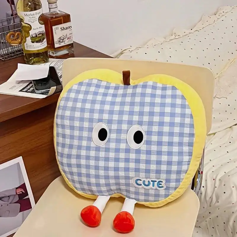 Pretty Plaid Apple Plush Toys Cozy Cotton Fabrics Cartoon Fruit Throw Pillow Fluffy Soothing Back Cushion Lovely Home Decor