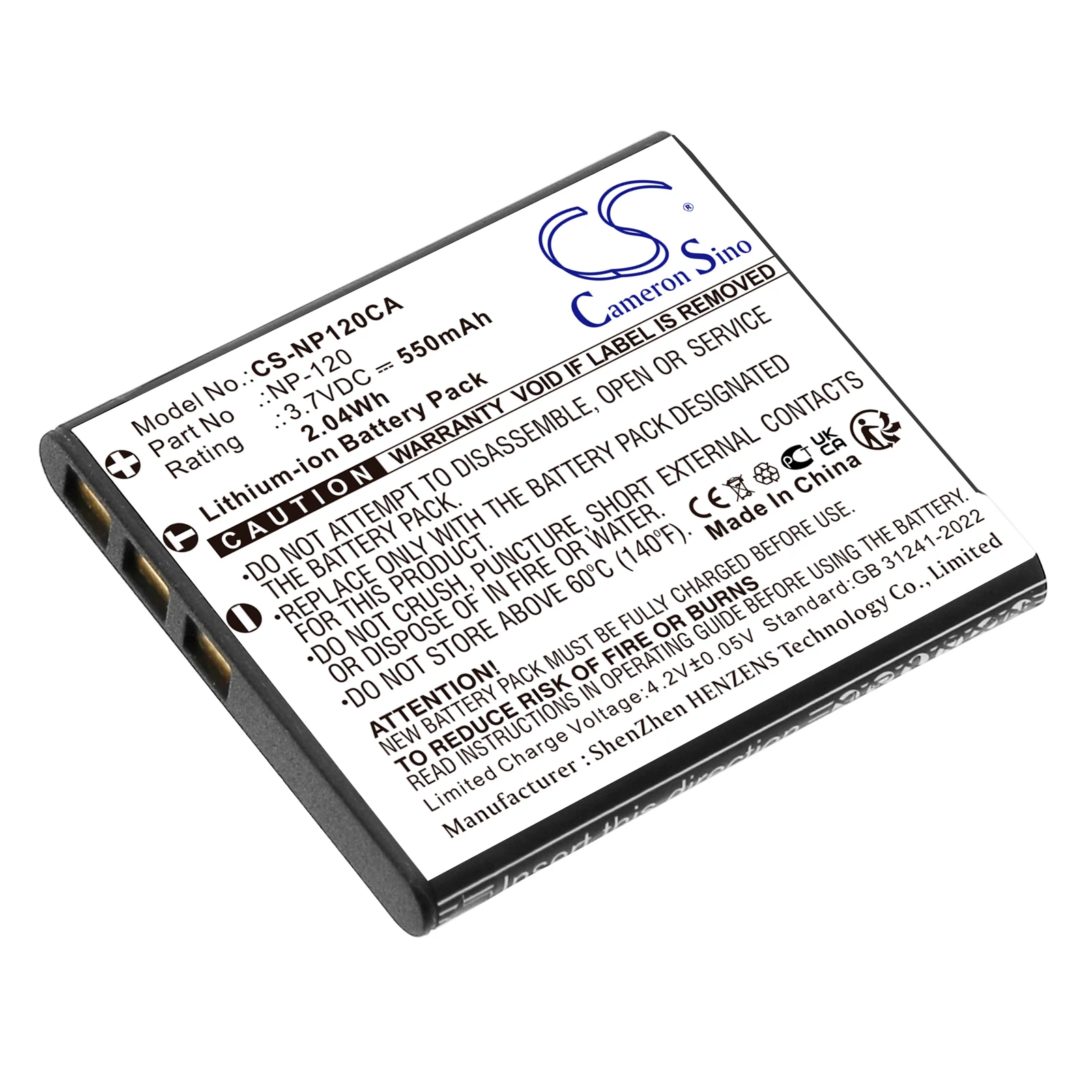 

Li-ion Camera Battery for Casio, 3.7V, 550mAh , Compatible Models: Exilim EX-EX-S200BK, Exilim EX-S200
