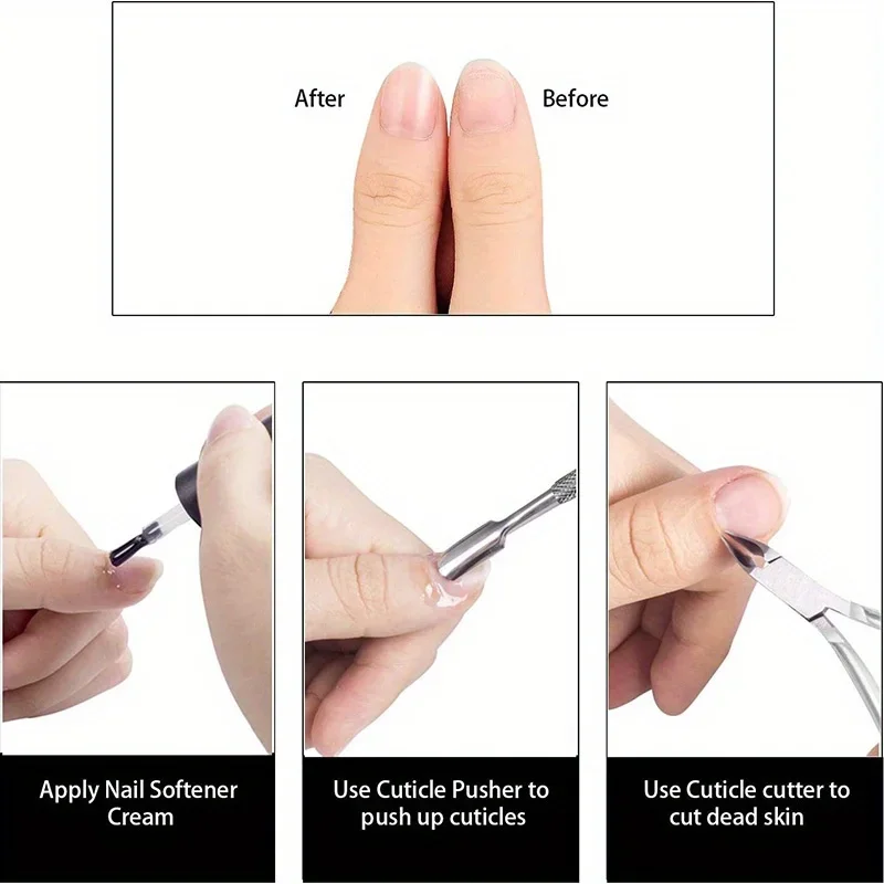 YIKOOLIN Cortacutículas profesional con empujador de doble extremo, alicates para uñas de acero inoxidable, herramientas de manicura para salón y hogar 4