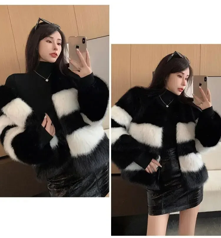 FANIECE 2023 Winter New Fashion Faux Fox Fur Coat Women Artificial Fur Jacket Party Elegant Feather Outercoat manteau femme hive