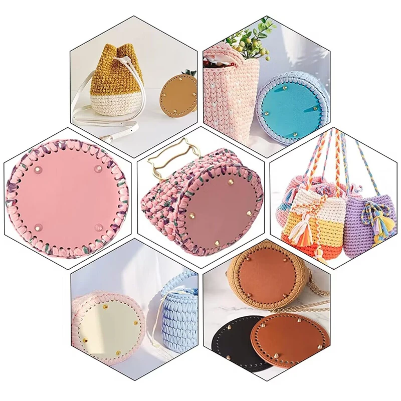 محبوك حقيبة مستديرة القاع بولي Leather حقيبة جلدية أسفل اليدوية أسفل مع ثقوب DIY بها بنفسك حقيبة كروشيه الملحقات السفلية #2