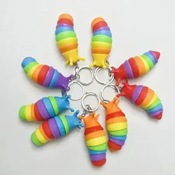 Mini Fidget Slug Keychain Toys  3D Articulated Stretch Keychain Child Adult Stress Reliever Anti-Anxiety Squeeze Sensory Party