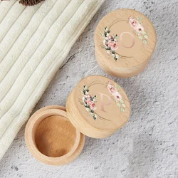 Alphabet Flower Print Babys Teeth Boxes Girl&Boy Wooden Tooth Fairy Holder Milk Tooth Box Birthday Christmas Gift To Infant